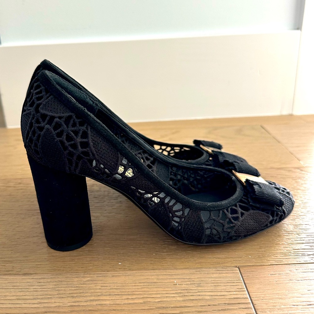 Lace Ferragamo chunky heels